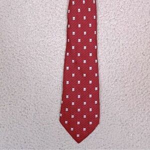 HERMES MENS SILK TIE RED WITH LITTLE BEARS 🐻 DESIGN ON IT